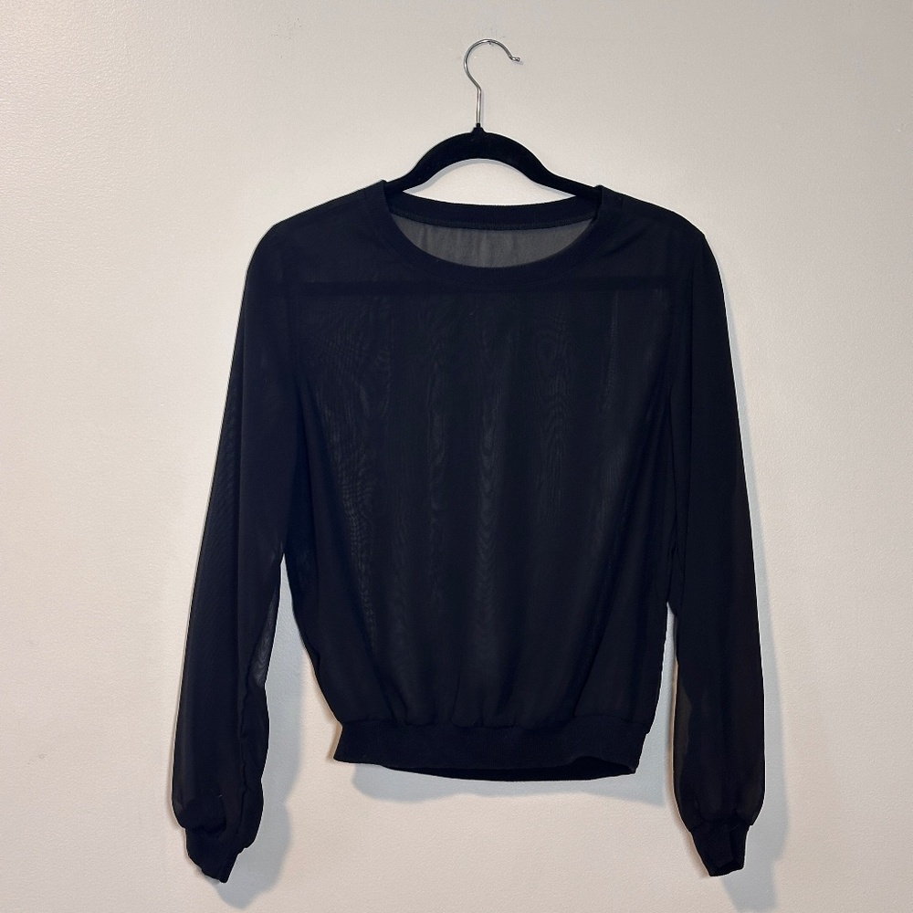 American Apparel Black Long Sleeve Sheer Mesh Crewneck